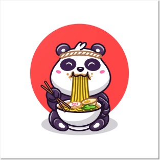 Cute Panda Eating Ramen Noodle Posters and Art